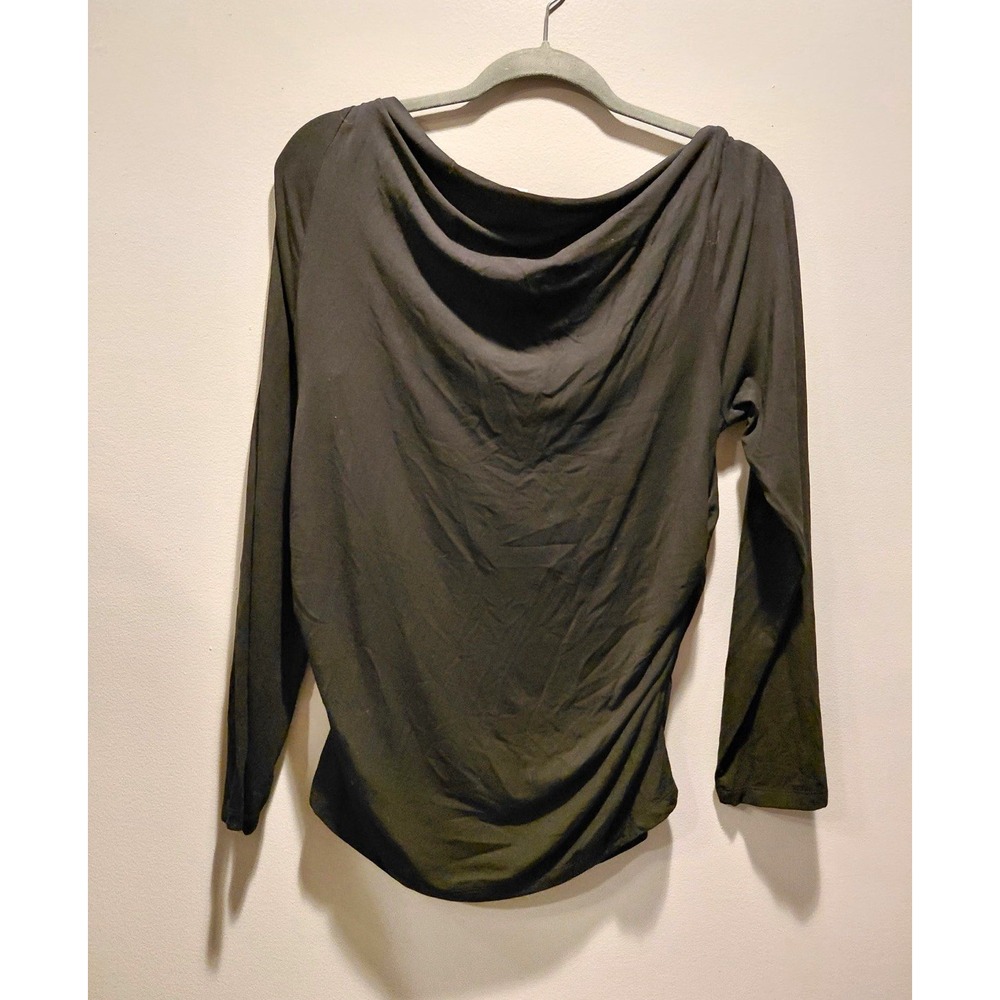 66-LOFT Women's Black Solid Cowl Neck Ruched Draped Knit Top Long Sleeve XL